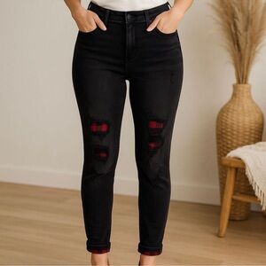 Judy Blue Jeans Skinny Fit JB82191BK Buffalo Patch‎ Black Distressed Size 30 NWT